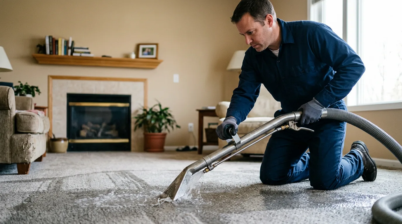 Water damage restoration technician working near Lotus, CA